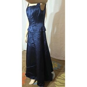 VTG Navy Maxi Dress Corset Style Fitted Woman 14 ‎ Satin Grace Kelly Y2k 90s